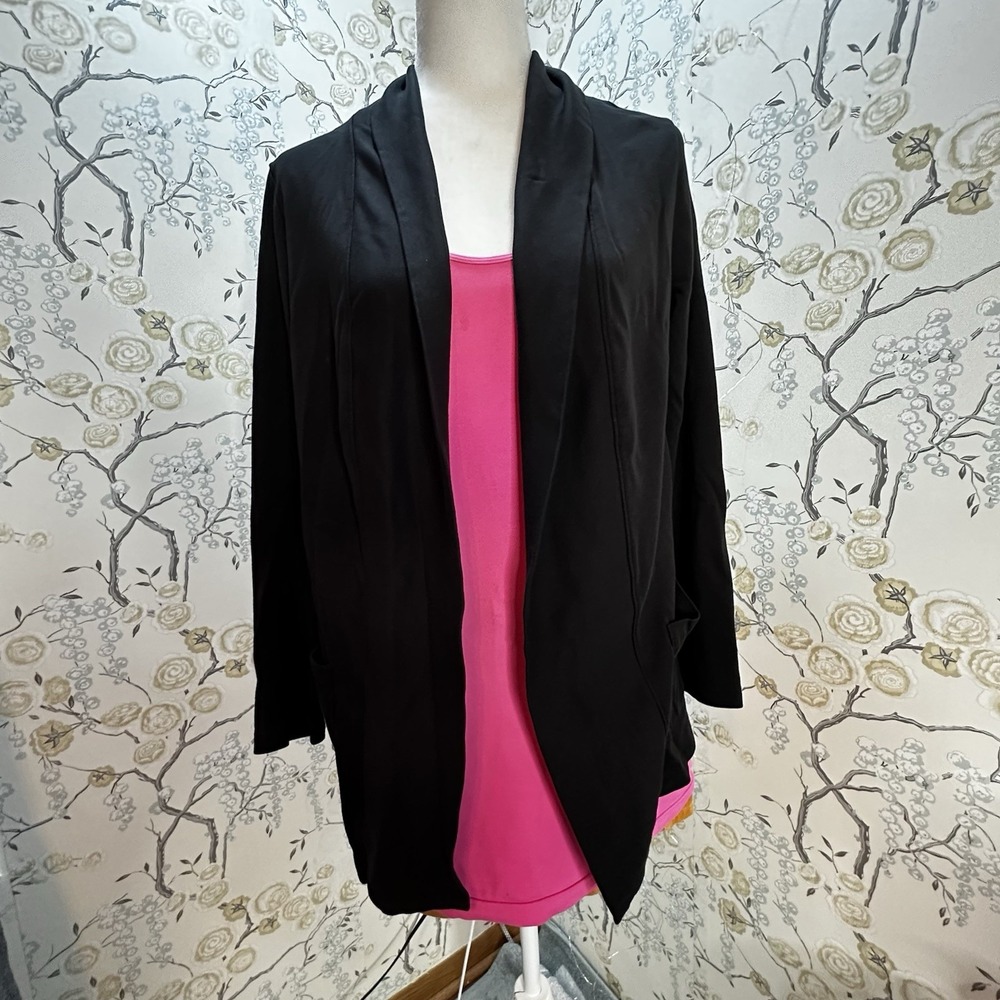 Isaac Mizrahi Live Long Cardigan Sz M 100% Cotton Open Front Oversized Black EUC